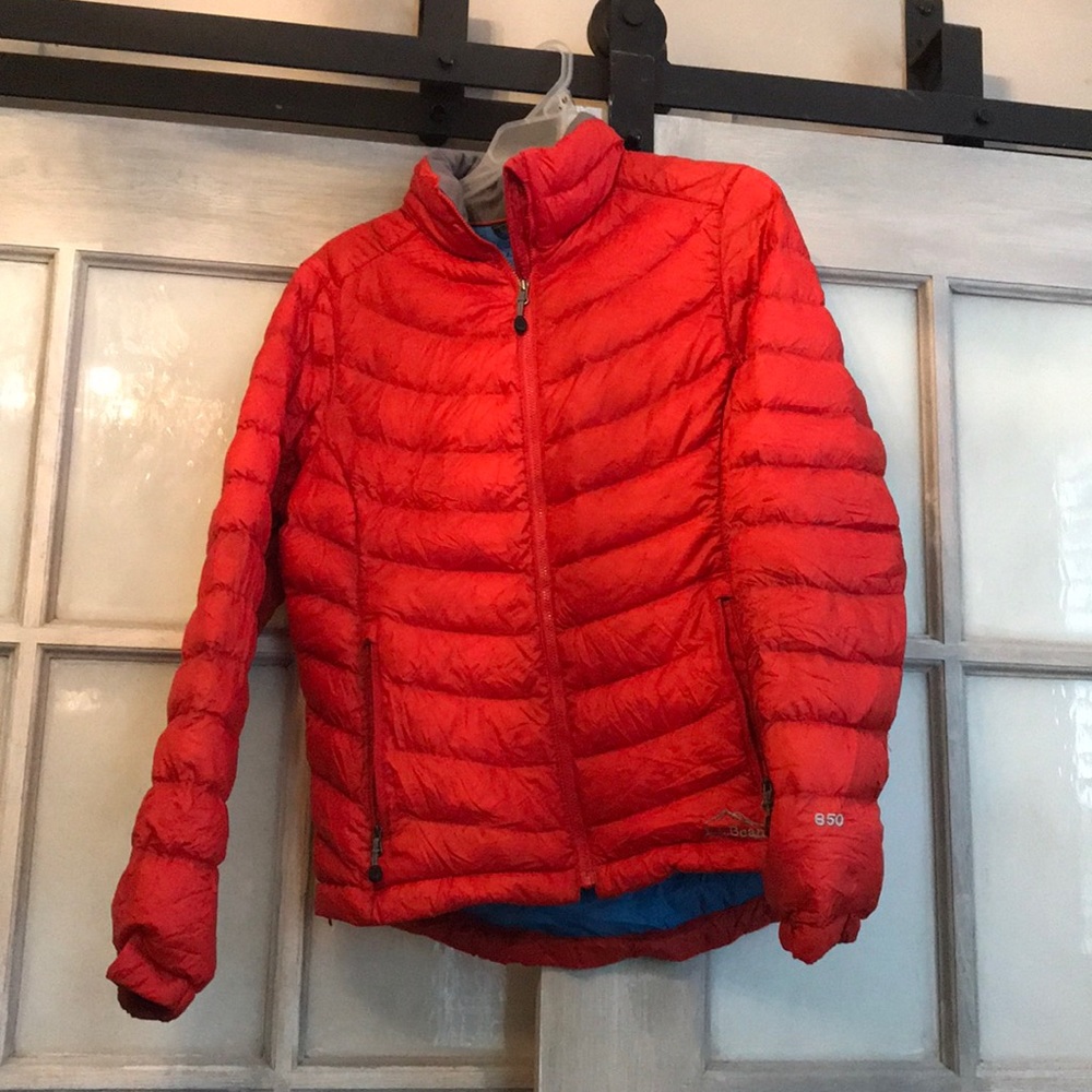 LL Bean hoodless packable 850 down jacket